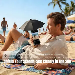 Beach Phone Umbrella, Adjustable Rotatable Mini Sunscreen Silver Color Small Rain Umbrella, Ideal for Beach Vacation, Outdoor, Cycling Navigation