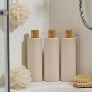 400ML Multi-Purpose Press Bottle Set (3 Pieces), Refillable Bottle, Soap Container Portable Press Type Bottle, Home Supplies, Biodegradable Corn Stalk Material, Leak-Proof Bamboo Wood Lid, Portable Dispenser Bottles, Bathroom Accessories
