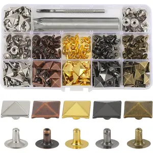 120 Sets 12mm Pyramid Studs for Clothing Square Rivets for Leather Fabric Metal Studs and Spikes Rivets with Hole Punch and Pyramid Rivet Setter for Shoes Bags Belts Dog Collars Leather Craft