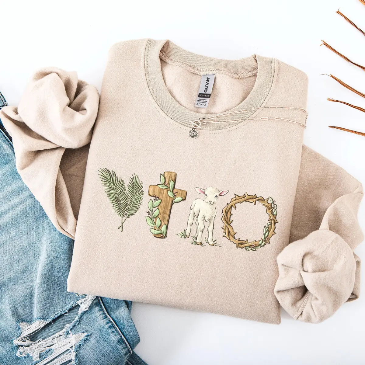 Christian Easter Sweatshirt – Faith, Gospel, Jesus, Bunny & Rabbit Holiday Crewneck for Women