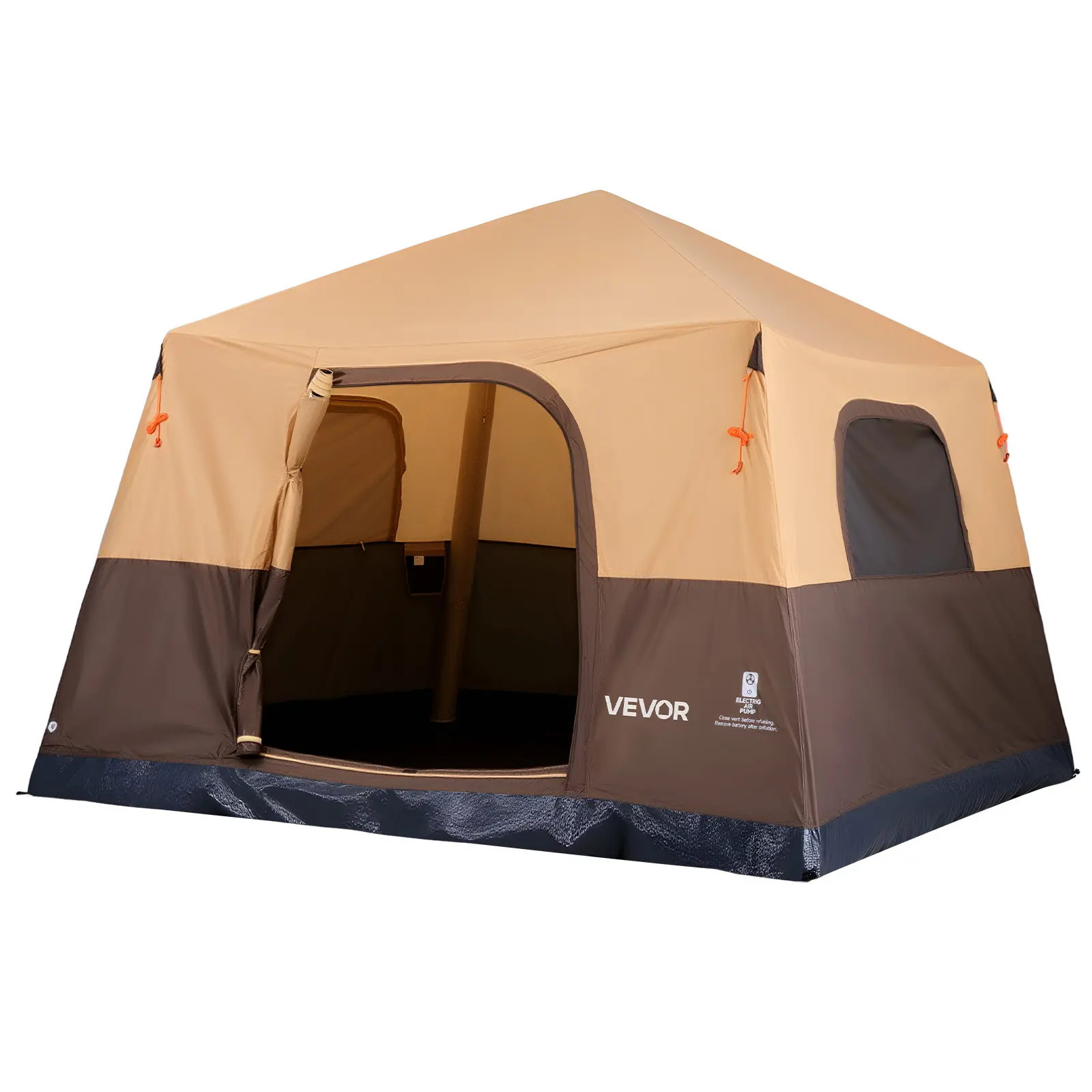 VEVOR Inflatable Tent, 6 Person Waterproof Cabin Tent with Mesh Windows for Family Camping, PU Oxford Fabric with TPU Air Tubes and Rechargeable Pump, Beige, Tents For Camping#BacktoSchool