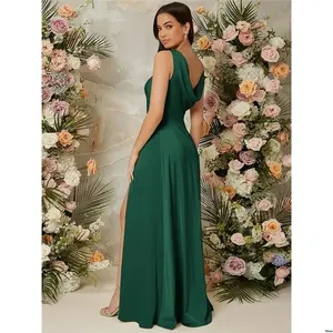 Dress Thigh Draped Belle tiktok Neck Split Elegant Bridesmaid