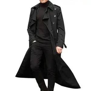 Men's overcoat, retro long trench coat, men's double-breasted jacket, black long, solid, windproof outerwear. Menswear Tops