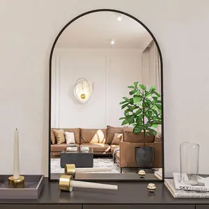 SZLIZCCC 24x36 Inch Black Metal Framed Arched Bathrrom Mirror for Wall