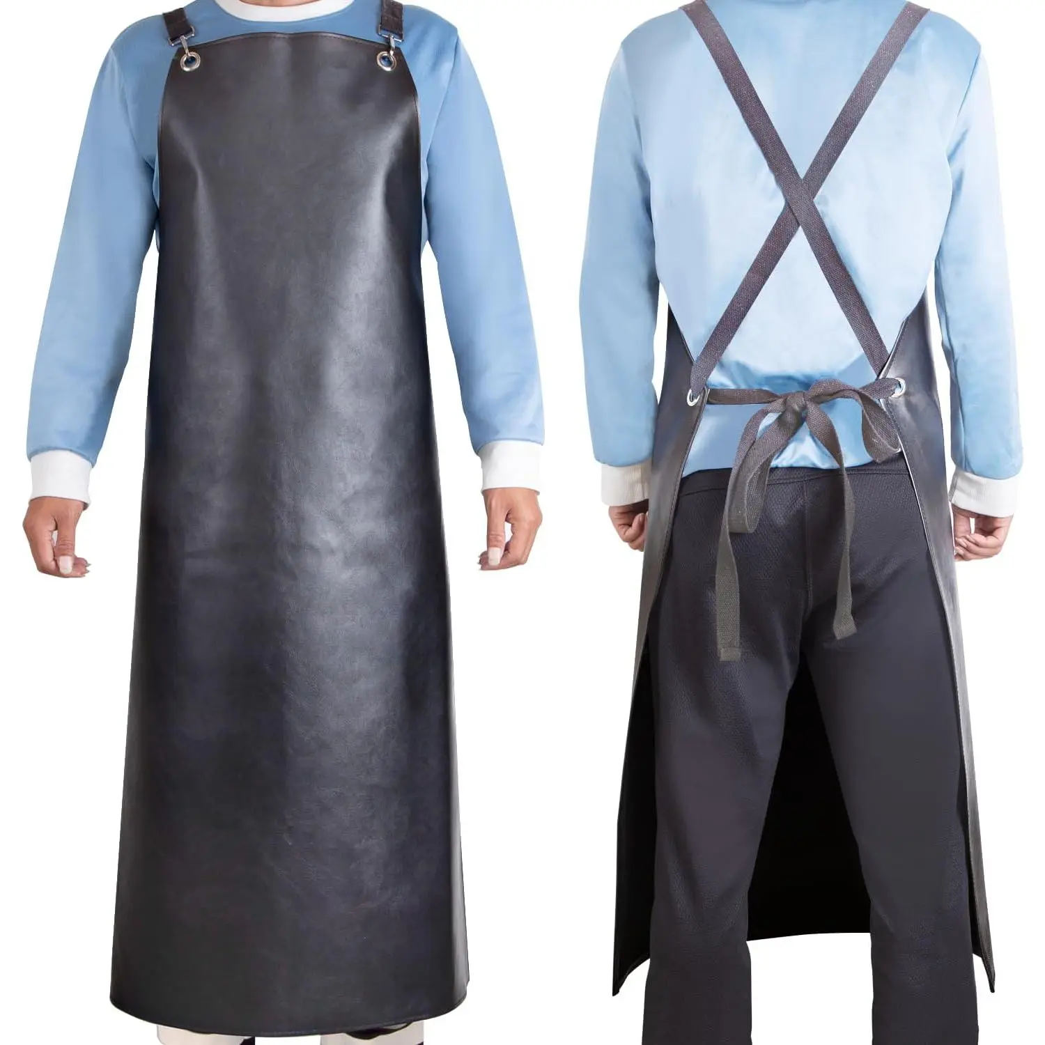 Industrial Waterproof Rubber-Vinyl-Polyester Apron, 43in Heavy-Duty Anti-Tear Lightweight Comfortable Apron with Adjustable Thick Cross-Back Strap, Wipe-Clean for Pumpkin Carving, Lab Work (Christmas Gift Option, Black)