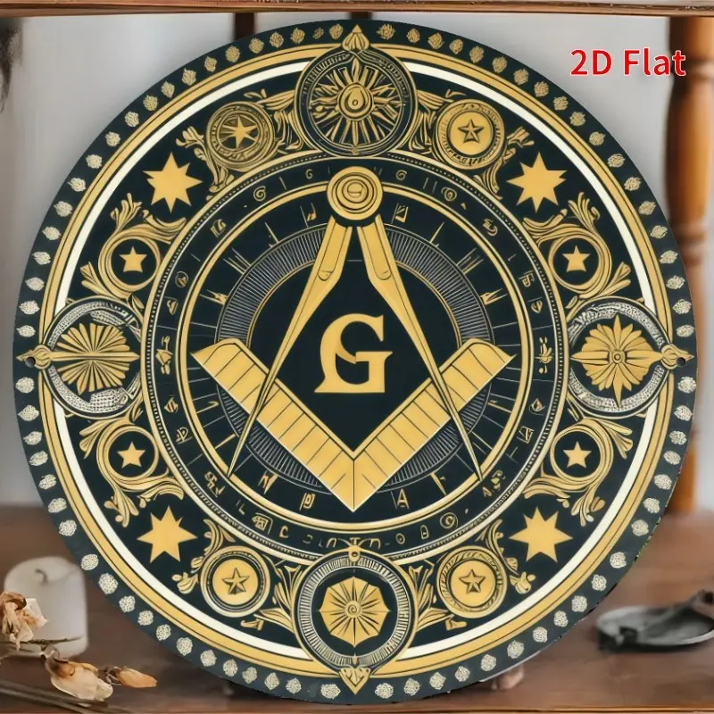 Vintage Masonic Round Aluminum Sign, 2D Flat Metal Badge, Wall Decor for Home, Garage, Restaurant, Retro Circular Emblem, Vintage Plaque Decor, Home Decoration, Home Decor Products