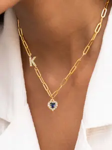 Women's Elegant Zirconia Initial Heart Pendant Necklace, Stainless Steel Paper Clip Chain, All-Season Jewelry Gift for Her