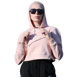 MIRARI Women's Pink Drawstring Cropped Hoodie Casual Plain Hoodies Workout Crop Tops Sweatshirt Long Sleeve Crop Top | Made in the USA | 100% Cotton Comfort Fabric Fashion Comfortable Everyday Pocket Womenswear Soft Style