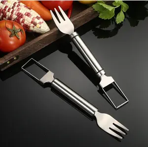 【2 Pack】Watermelon Fork Slicer Cutter Slicer Tool, 2-in-1 Stainless Steel Fruit Cutter, Dual Head Fruit Forks Slicer Knife with Round Handle Kitchen Utensils