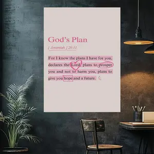 1 Piece Jeremiah 29:11 Bible Verse Poster, Hanging Wall Art - Vintage Christian Wall Decoration, Pink Letters, Heart-shaped Embellishments - Pink Bible Verse Print - Inspiration for Home, Office - Religious Art with Hook for Easy H