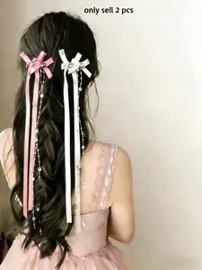 2 pcs Women Butterfly Rhinestone Pearl Tassel Hair Clips, Elegant Cute Shiny Hairpins For Daily, Party, School Use, Women Hair Accessories, Women Gift