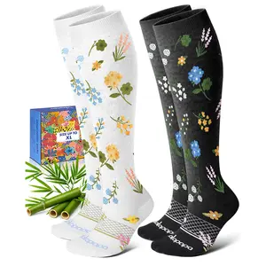 Bamboo Viscose Compression Socks for Women, 15-20 mmHg Knee High Arch Support Socks for Travel Nurse Daily Wear