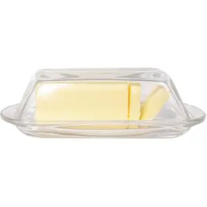 Crystal Glass Butter Dish with Lid, BPA Free, Serving Dish for Butter, Cream Cheese & Small Fruits, Clear Tray, Butter Dish for Refrigerator & Countertop