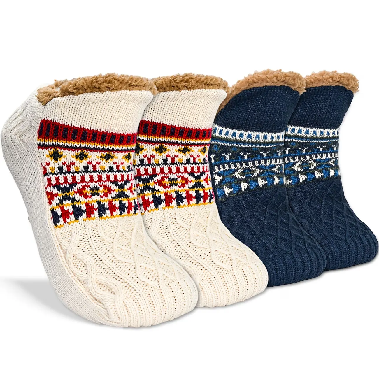 Women's Over-The-Calf Fluffy Fleece-Lined Socks - Unisex Warm Non-Slip Indoor Floor Socks for Men