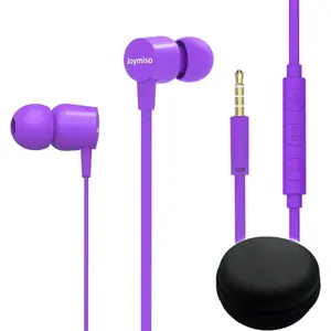 Joymiso Tangle Free Earbuds for  Women Small Ears with Case, Comfortable Lightweight in Ear Headphones, Flat  Ear Buds Wired Earphones with Mic and Volume Control for Cell Phone Laptop Purple