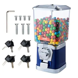 Gumball Machine for Kids, 17"H Home Candy Vending Machine, PC Gumball Dispenser, Bubble Gum Machine for Game Stores, Coin Operated Gumball Bank for Toy Capsules Bouncy Balls Candy, Blue