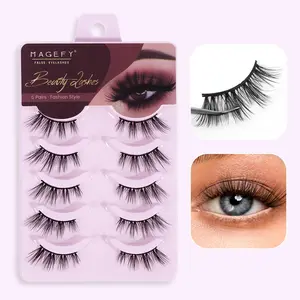 Magefy 5 Pairs Half Eye Synthetic False Lashes, Eyelashes, Makeup Tool, Solid Form, No Flammable Liquid, Ideal for Enhancing Your Look, Essential Beauty Accessory