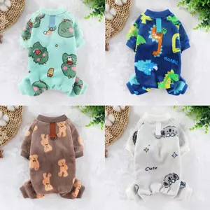 Pet Warm Thickened Flannel Four-legged Autumn and Winter Puppy Dog Cat Teddy Traction Hatless Clothing Supplies Clothing All-Season French Bulldog Pajamas Soft Jumpsuits Set