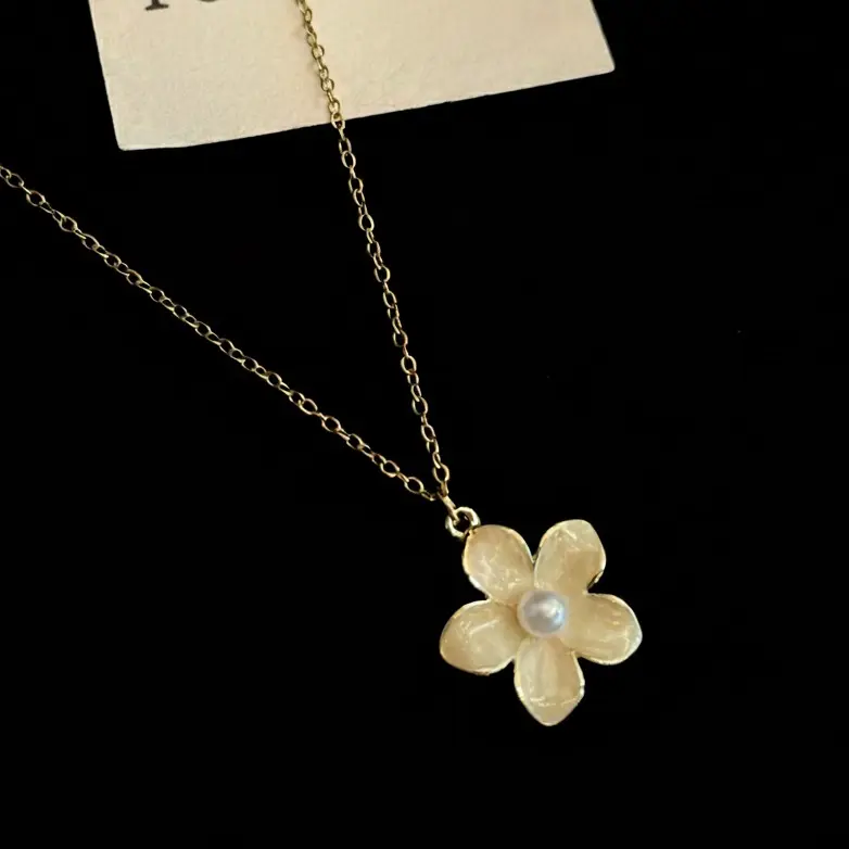 Ferrberty Pearl Cherry Blossom NecklacePink Green & White Pearls Hand Painted Enamel Cherries Antique Gold Plated Pastel Elegant Jewelry All Occasion Gift for Her Perfect for Birthdays Mother's Day Christmas