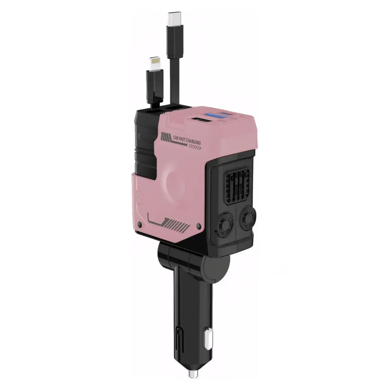 4 in 1 Retractable Car Fast Charger in Mech-Style 65W Charger Car Charger with Retractable Cablea and Multi-Port usb c