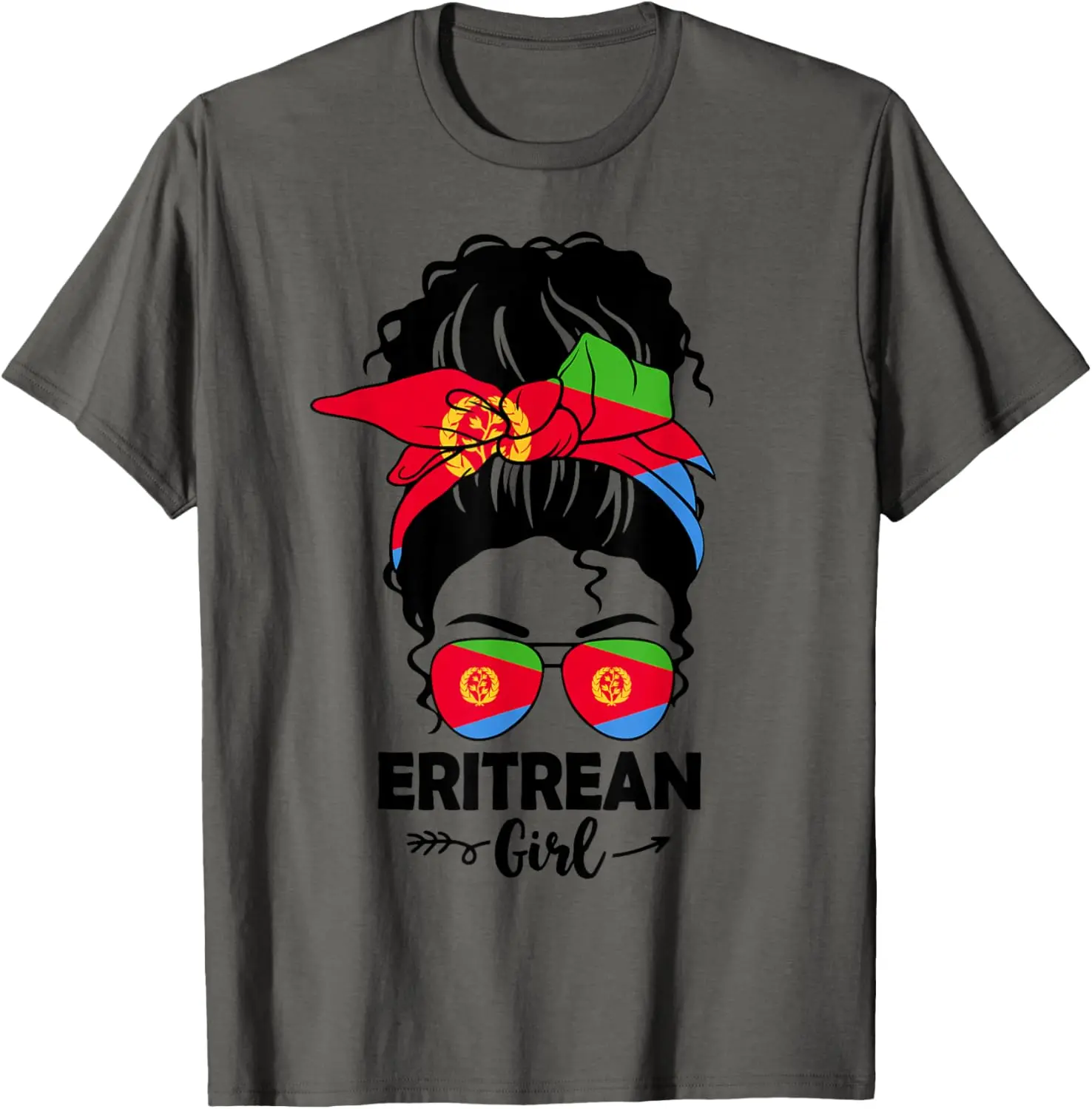 Messy Bun Eritrean Girl & Eritrea Flag Glasses Bandana BHM T-Shirt