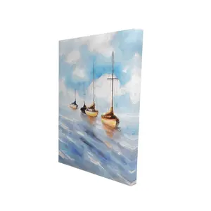 360 Stand Coastal Sailboats in the Sea Artistic Wall Artwork, 24x36 in. Canvas Print, Bedroom Wall Decoration for Home Decor
