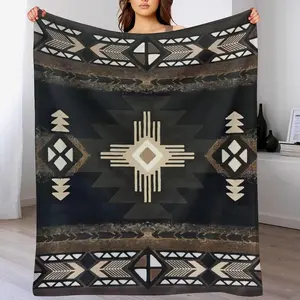 Navajo Native Americans Aztec Brown Pattern Blanket Soft and Warm Throw Digitally Printed Super Soft Micro Plush Blanket for Sofa Bed Living Room,warm nap blanket.