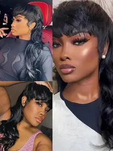 Mullet Wig Body Wave Human Hair Wig for Women Full Machine Made Wig 150% Density 18Inch Wavy Wigs