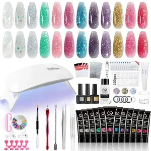 Acrylic Poly Gel Nail Extension Gel Nail Kit DIY Salon Quality with Base & Top Coat and Nail Tools Included Gifts for Women 2025 Brush Chunky Clipper Coffee Flawless Glitter
