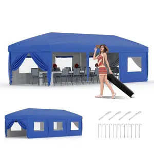 10x30 Heavy Duty Pop Up Canopy Tent with 8 Removable Sidewalls, 3 Adjustable Heights, Sandbags, Stakes & Guy Ropes for Outdoor Party, Camping, Wedding & Commercial Use, Backyard Patio Accessories