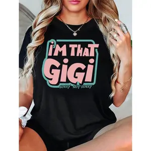 Gigi Text Print Womens Casual Rounded Neck Short Sleeve T-Shirt for Spring and Summer