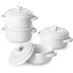 Mini Cocotte Set 14 OZ Small Casserole Dishes with Lids and Handles, Ceramic Mini Dutch Oven Set of 4, Small Baking Ramekins for Lasagna Soufflé, Oven Microwave Dishwasher Safe, Series BAKE.BAKE