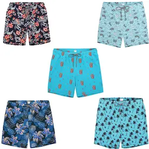 Men's Digital Print Beach Shorts with Pockets - Quick Dry Hawaiian Swimming Trunks