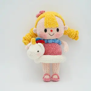 Handmade Crochet 11" Doll Girl with Unicorn Swimming Ring – Hand-Knitted Cotton Yarn Amigurumi Doll, Cute Summer Plush Toy, Unique Gift for Girls