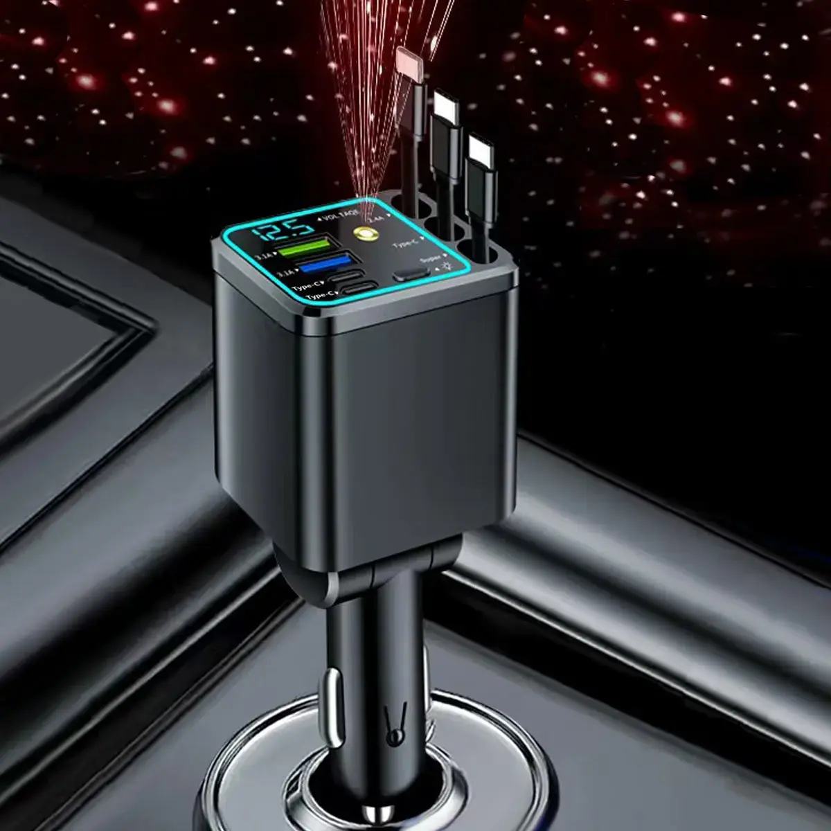 7in 1 Super Fast Charger Car Accessories,With Star Pojector,AtmosphereLamp,3RetractableCable,180AdjustableHead,PD3.0 & QC3.0,Road TripEssentials UniversalFit foriPhone,Android,Tablets,Applicable to cars,pickups, large trucks