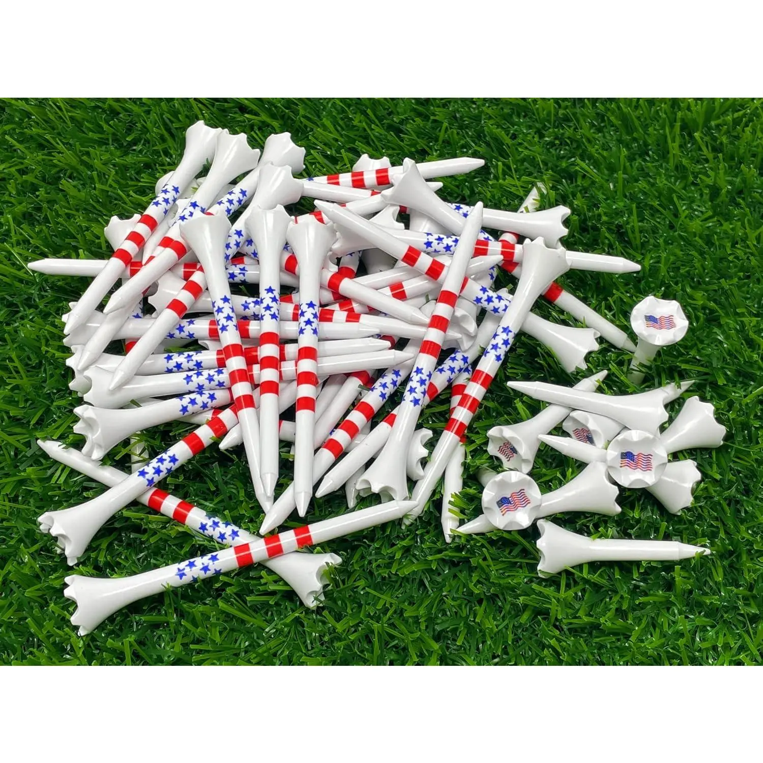 Golf Tees Plastic Combo Length Pack of 50 Includes (40 Count) 3  1/4 " Plastic Golf Tees + (10 Count) 1 1/2  Plastic ShortTees for Irons, Hybrids, Par Threes