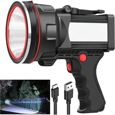 Ms32 Rechargeable Flashlight - 200,000 Lumens LED, Large Handheld With Tripod, IPX44 Waterproof