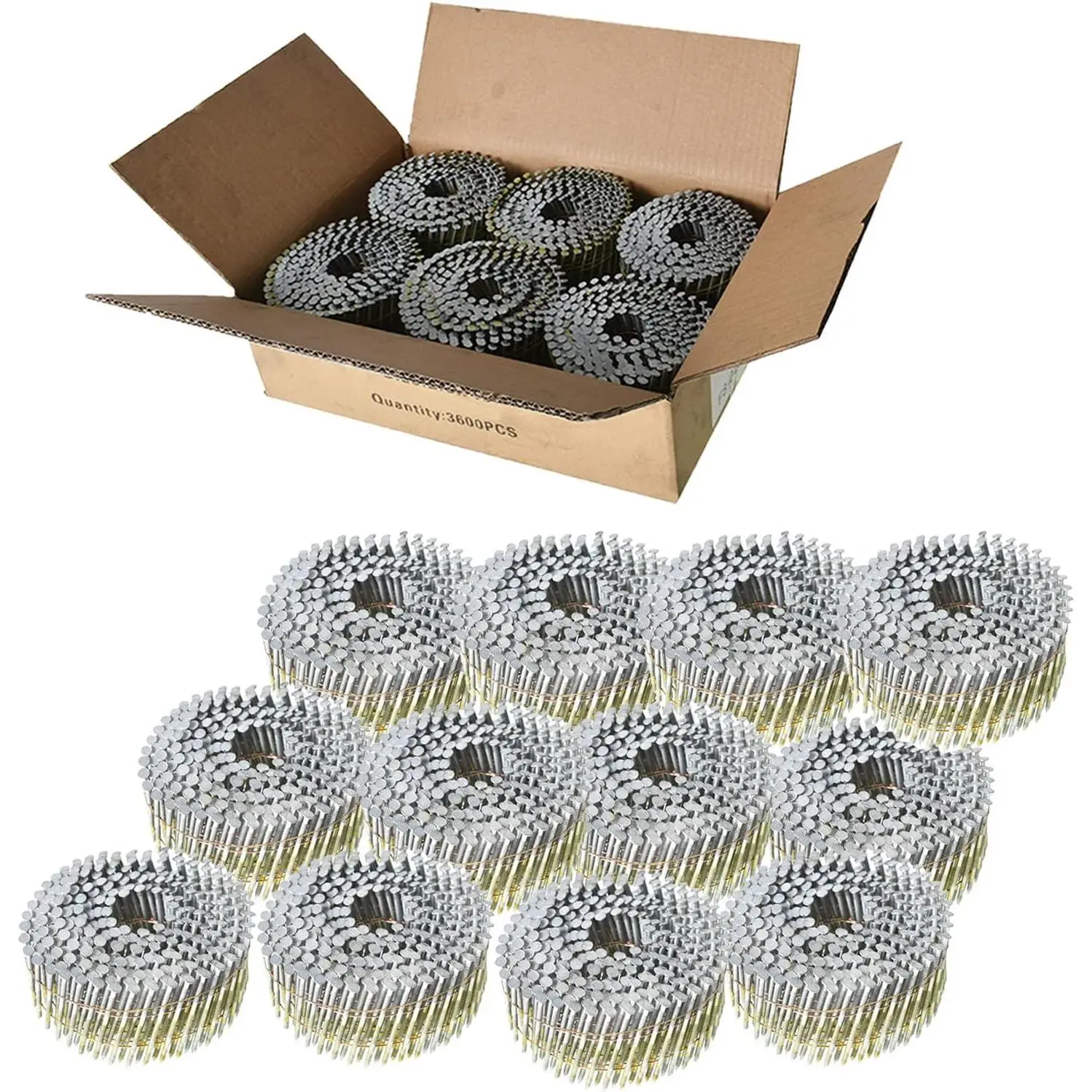 15- Collated Wire Coil Siding Nails 1-1/4Inch x 0.092Inch 3600 Count Full Round-, Ring Shank, Hot-Dipped Galvanized for Rough Nailing of Lathing and Sheathing Materials