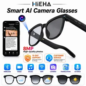 HIEHA AI Smart Glasses | 8MP Camera Photo & Video Recorder, Open-Ear HD Bluetooth Audio, Hands-Free Calls, UV Protection, Instant Multi-Language Translator for Travel & Outdoor