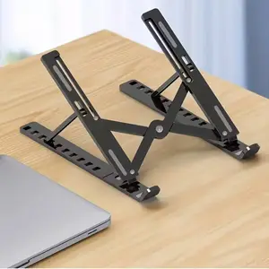 Black Folding Laptop Stand – Portable, Adjustable 10 Levels, Cooling Base for Notebook & Tablet
