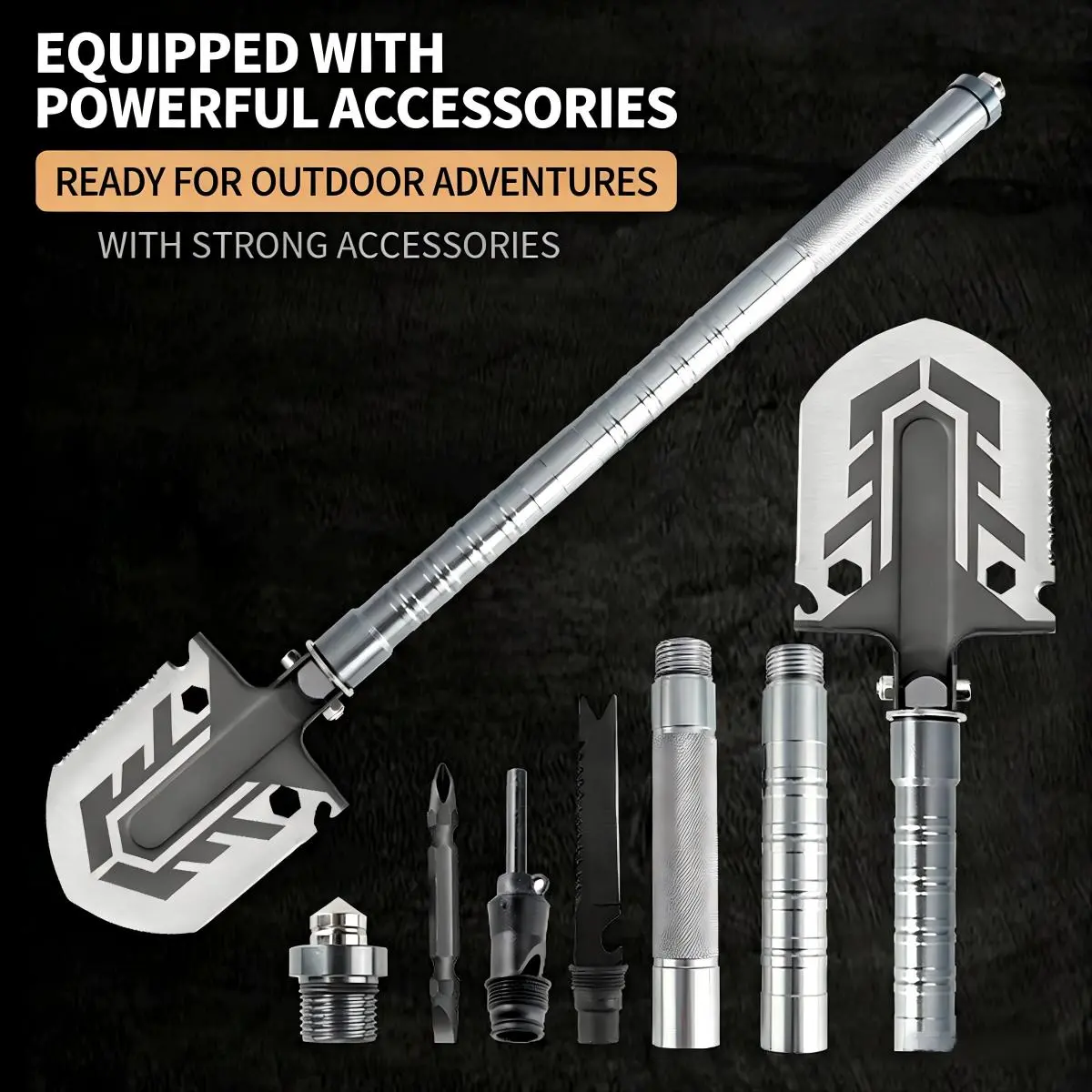11-in-1 Multifunctional Outdoor Folding Shovel, Durable Emergency Tool with Compass, Whistle, Glass Breaker, Extension Pole for Camping, Garden Use, Durable For Outdoor Use
