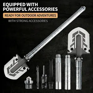 11-in-1 Multifunctional Outdoor Folding Shovel Portable Camping Tool with Compass, Whistle, Glass Breaker & Extension Pole, Durable for Outdoor Use