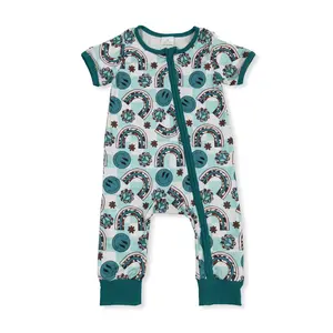 Western Blue smile plaid Print Long Sleeve OnePieces