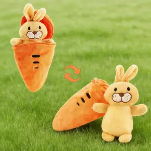 Carrot Plush Toy With a Hidden Bunny Inside - Interactive Zipper Two-in-One Design, Soft Cuddly Stuffed Toy, Cuddly Stuffed Animal, Easter Gift for Kids, Sleep Companion, Collectible Home Decoration, Suitable for Children and Plush Toy Collectors