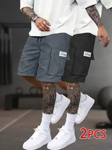 2-pack men’s cargo shorts: multi-pocket loose fit utility shorts; durable outdoor hiking tactical shorts; summer casual loose-fit work shorts with flap pockets