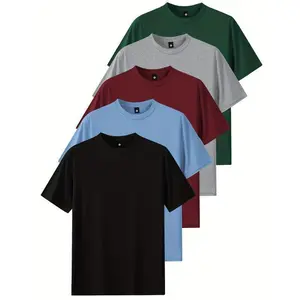 5-piece Men's Pure Cotton Short Sleeve T-shirt Set, Classic Crew Neck Black and White T-shirt Bundle Set, Holiday Gift