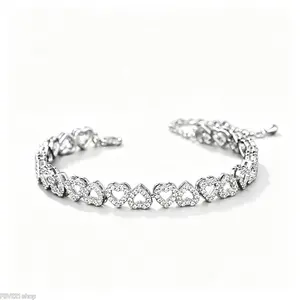 Heart Crystal Tennis Bracelet Silver Gold Tone Sparkling Stone Link 170mm+50mm Secure Clasp Comfortable Versatile Everyday Jewelry for Women outdoorfun