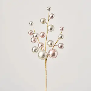 Pink & Silver Metallic Ornament Ball Stem Christmas Spray - 26"