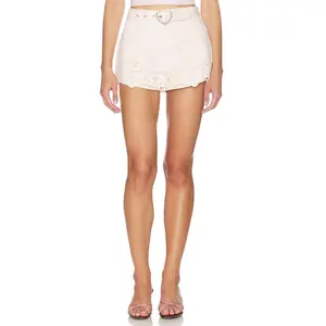 For Love & Lemons Heart Eyelet Denim Short in Pink