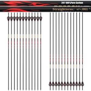 100% Pure Carbon Hunting Arrows, Olympic-Grade 10 Spines Deflection, 0.001"/0.003"/0.006" Straightness, Buy More Get More Free, for Compound & Recurve Bows (12/24PCS)